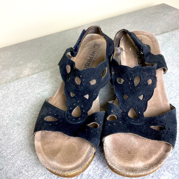 Mephisto Harper Comfort Sandals Black Adjustable Suede Women's EU38 - Picture 2 of 5
